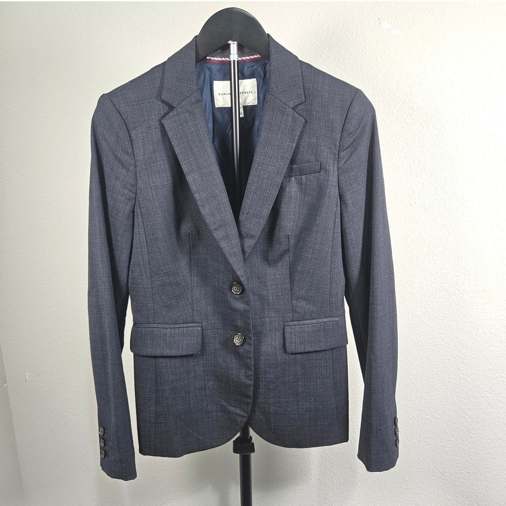 Banana Republic Blazer Women 4 Grey Wool Stretch Two Button Professional Career